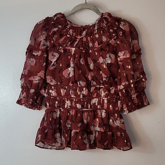 WALTER BAKER METALLIC FLORAL-PRINT BLOUSE SIZE - Picture 3 of 12